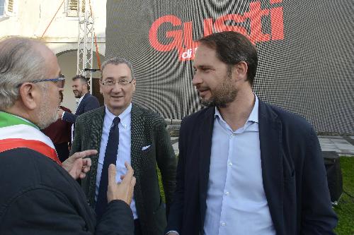 Rodolfo Ziberna (Sindaco Gorizia), Sergio Bolzonello (Vicepresidente Regione FVG e assessore Attività produttive, Turismo e Cooperazione) e Cristiano Shaurli (Assessore regionale Risorse agricole e forestali) all'inaugurazione di "Gusti di Frontiera" - Gorizia 21/09/2017